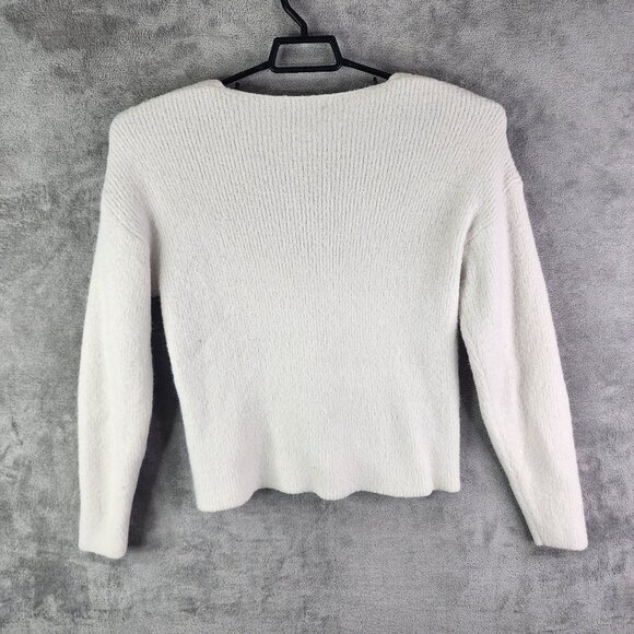 Womens White Forever 21 Knit Sweater V Neck Long Sleeve Size S - Picture 7 of 10